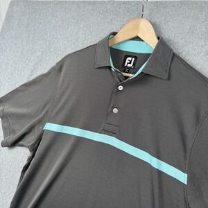 FootJoy Polo Shirt Mens Medium Gray Blue Stripe Golf Performance Short Sleeve